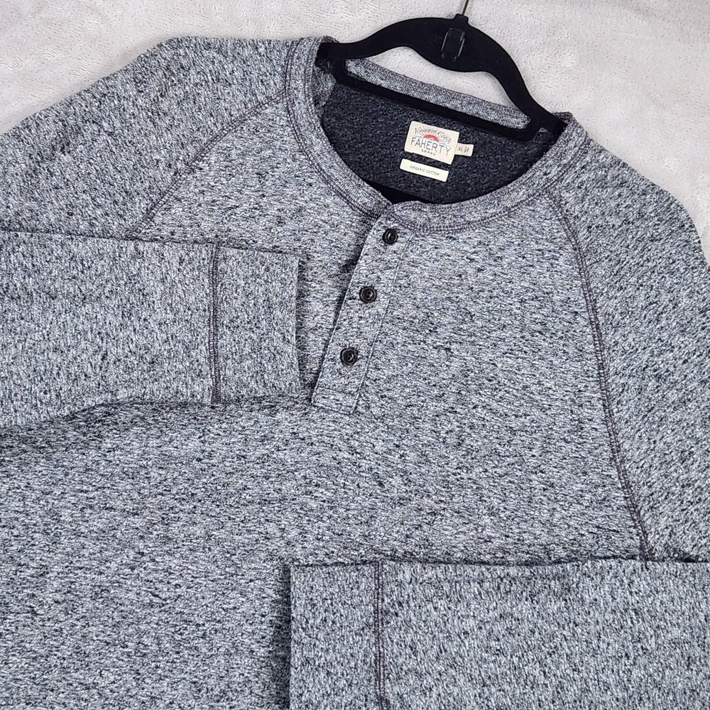 Faherty Henley Sweater Mens XL Gray Organic Cotton Knit Long Sleeve Casual